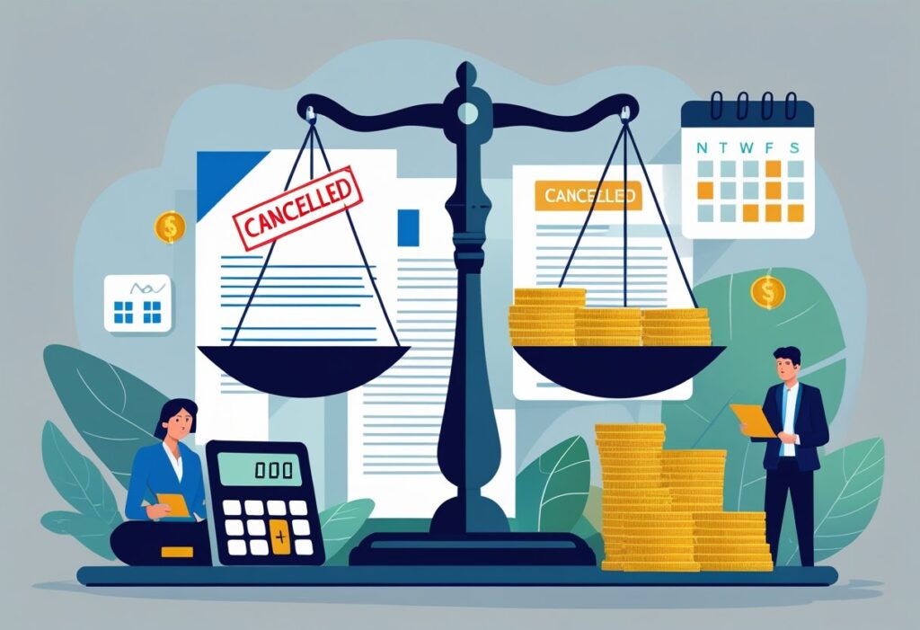 Scales of justice showing a cancelled sign, symbolizing imbalance in financial decisions.