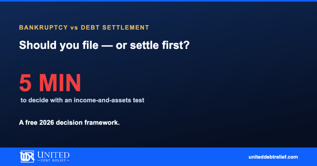 Should you file bankruptcy or try debt settlement first, a 2026 decision framework | United Debt Relief